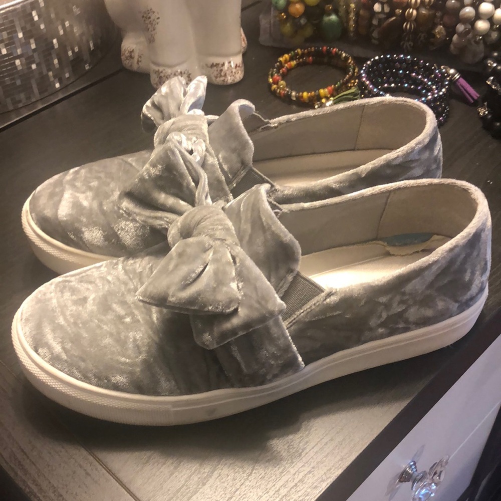 Grey Velvet Slide On Sneakers